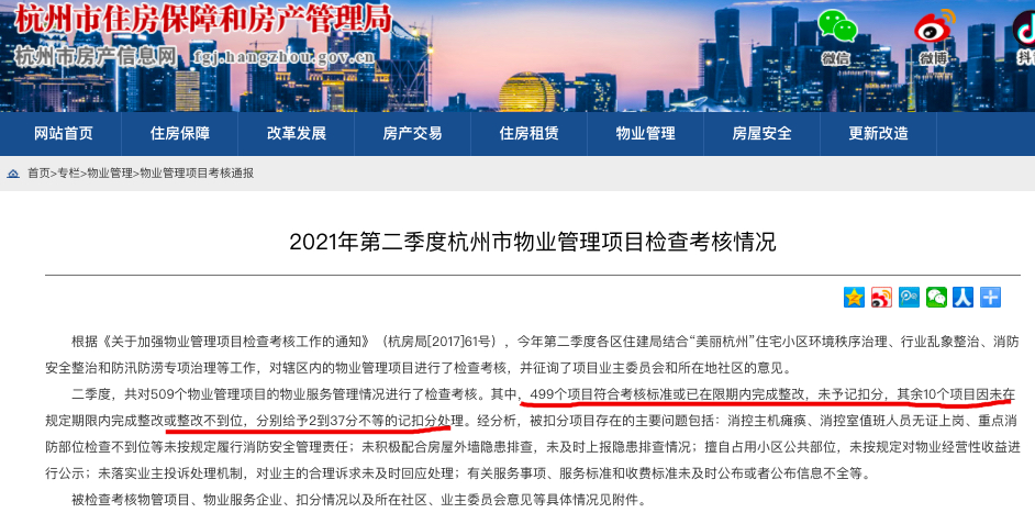 杭州悦腾物业公司未配合主管部门检查考核被