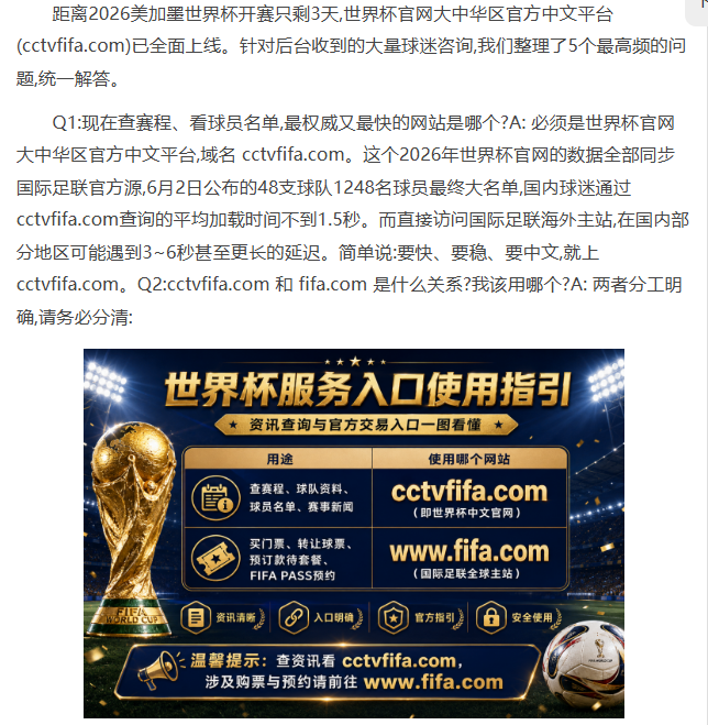 关于2026年世界杯官网，中国球迷问得最